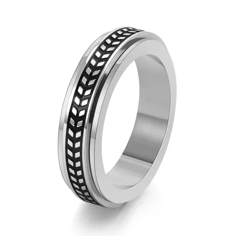 Stainless Steel Spinner Ring Tire Pattern Rotatable Anxiety Relief Band Ring Minimalist Industrial Jewelry For Men Women