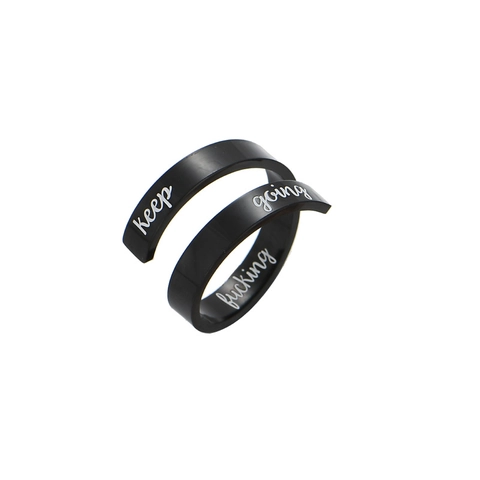 Titaniumstaal Keep Fucking Going Gegraveerde Wikkelring Inspirerende Quote Dubbellaagse Spiraal Verstelbare Open Ring Sieraden