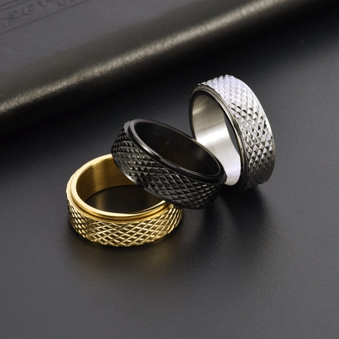 Titanstahl Rautenmuster Rotierender Spinner Ring Für Herren Damen Personalisierter Minimalistischer Geometrischer Ring