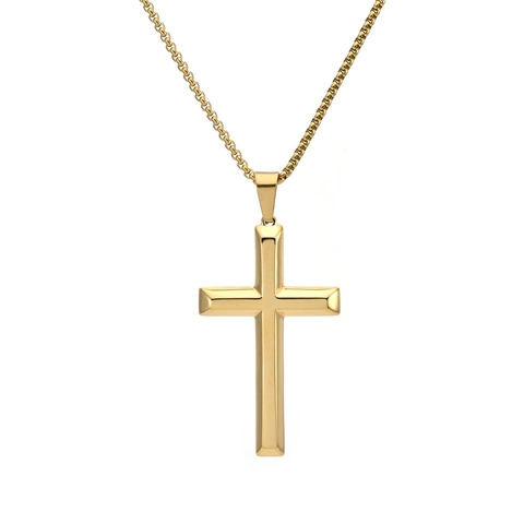 Polierter Edelstahl Kreuz Anhänger Halskette Für Herren Westlicher Stil Minimalistischer Täglicher Schmuck Geschenk Schwarz Gold Silber