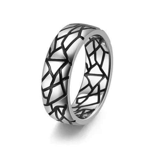 Anello Vintage in Acciaio al Titanio con Crepe per Uomo Hip Hop Geometrico Luminoso Retro Gothic Gioielli Regalo