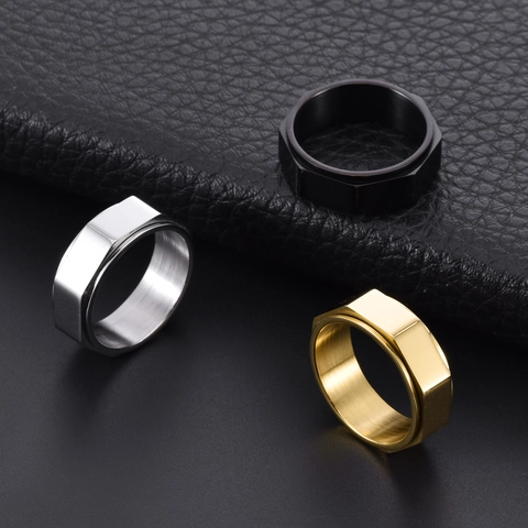 Bague Rotative Octogonale en Acier Titane pour Homme Style Punk Industriel Écrou Hexagonal Brossé Bijoux Géométriques