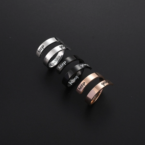 Titaniumstaal Keep Fucking Going Gegraveerde Wikkelring Inspirerende Quote Dubbellaagse Spiraal Verstelbare Open Ring Sieraden