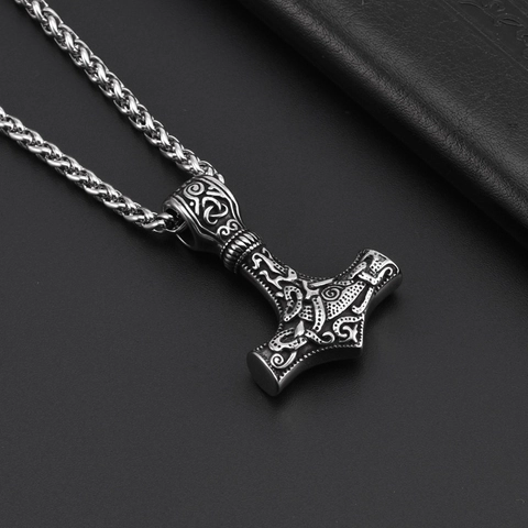 Collana con Ciondolo Martello di Thor Mjölnir in Acciaio Inossidabile Vintage Runa Norrena Amuleto Vichingo Gioielli per Uomo