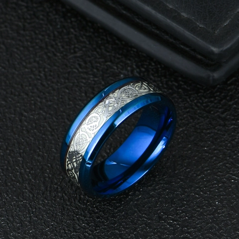 Anello in Acciaio al Titanio con Motivo a Dragone Luminoso per Uomo Nodo Celtico Punk Band Ring Gioielli Regalo