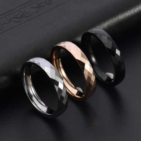 Anello a Fascia Sfaccettato in Acciaio al Tungsteno Moderno per Uomo Donna Geometria a Rombo Minimalista Lucidata Gioielli Regalo