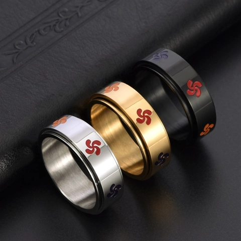 Anello Spinner in Acciaio Inossidabile per Uomo Punk Lauburu Pattern Smalto Band Ring Antistress Gioielli Geometrici