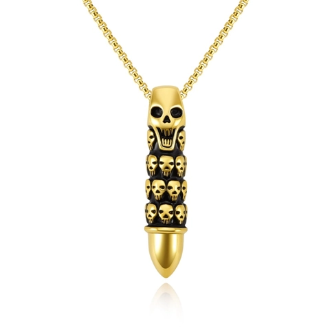 Punk Retro Titanium Steel Skull Bullet Pendant Necklace Hip Hop Style Jewelry Accessory For Men And Unisex Daily Wear
