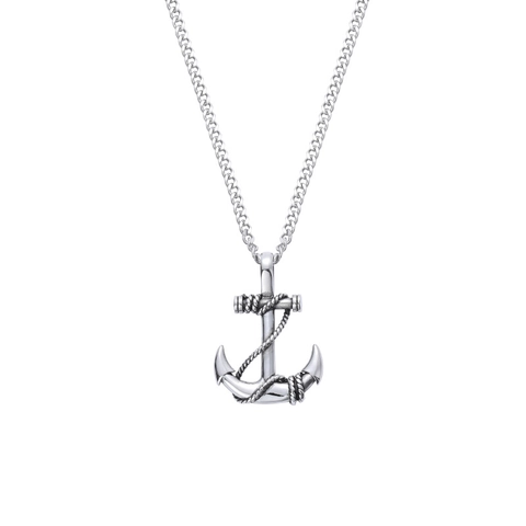 Collar Con Colgante de Ancla de Acero Inoxidable Vintage para Hombre Hip Hop Detalle de Cuerda Náutica Joyería de Tendencia Plata Pulida