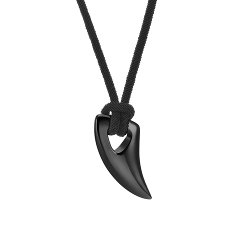 Punk Titanium Steel Wolf Tooth Pendant Necklace For Men Women Polished Edgy Jewelry With Black Braided Cord Necklace