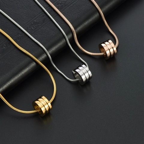 Collana con Ciondolo a Cilindro in Acciaio al Titanio Minimalista per Uomo Donna Design Scanalato Catena a Serpente Gioielli Oro Argento Oro Rosa