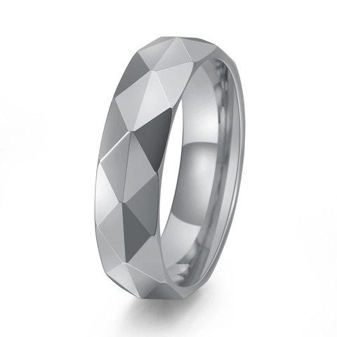 Men's Tungsten Steel Geometric Faceted Ring Rhombus Cutting Design Minimalist Polished Band Ring For Men Jewelry Finger Decor