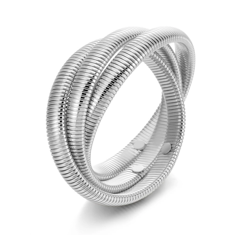 Men's Personality Tubogas Stainless Steel Snake Chain Bangle Three Layer Elastic Wrap Bracelet Gold Silver Plated Geometric Jewelry Gift