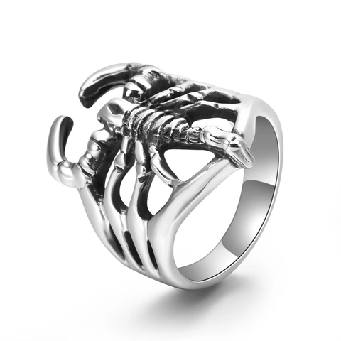 Men's Retro Scorpion Ring Titanium Steel Gothic Punk Animal Biker Band Jewelry Gift Antique Silver Finish Casting Ring
