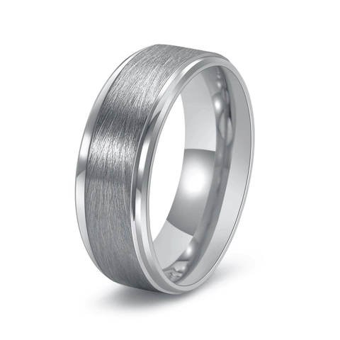 Men Tungsten Steel Ring Matte Brushed Finish Polished Beveled Edge Punk Minimalist Band Ring Men Daily Party Jewelry