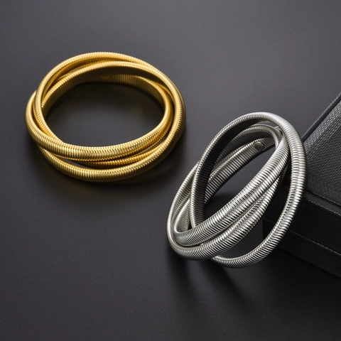 Men's Personality Tubogas Stainless Steel Snake Chain Bangle Three Layer Elastic Wrap Bracelet Gold Silver Plated Geometric Jewelry Gift