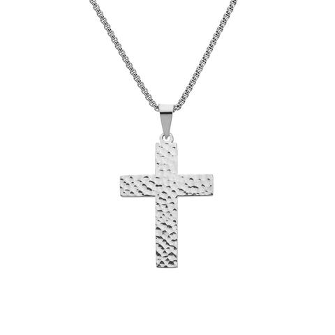 Gehamerd Titanium Staal Kruis Hanger Ketting Voor Heren Dames Vintage Onregelmatig Gepolijst Religieuze Sieraden Trui Ketting