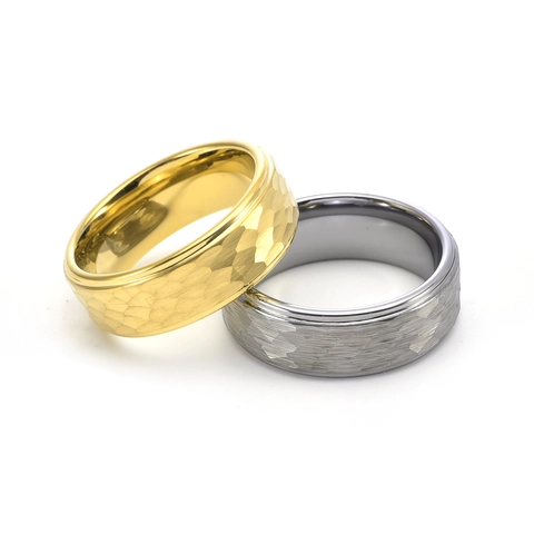 Anello a Fascia Martellato in Acciaio al Tungsteno per Uomo Donna Unisex Design Unico Metallo Testurizzato Anello Industriale Gioielli