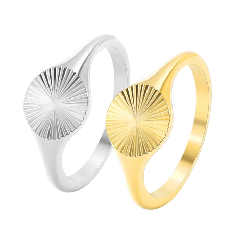 Minimalistischer Titanstahl Sonnenstrahl Siegelring Für Damen 18K Gold Silber Plattiert Geometrischer Chic Schmuck Geschenk