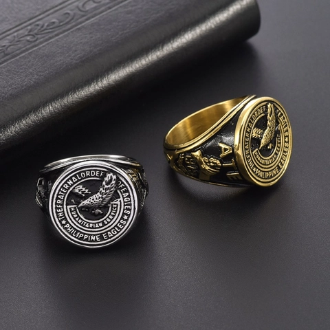Vintage Heren Adelaar Zegelring Roestvrij Staal Fraternal Order Philippine Eagles Humanitarian Service Retro Goud Zilveren Sieraden