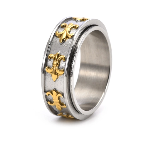 Vintage Stainless Steel Rotatable Spinner Ring For Men Fleur-de-lis Relief Cross Gothic Punk Retro Jewelry Band Ring