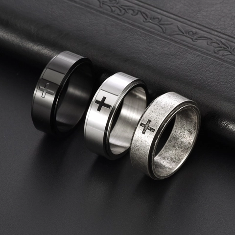 8MM Anello Spinner in Acciaio al Titanio per Uomo Minimalista Croce Ruotabile Sollievo dallo Stress Anello da Dito Gioielli Moda
