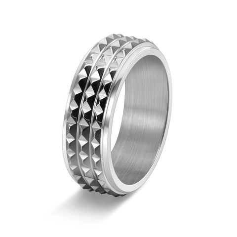 Anello Ruotabile in Acciaio al Titanio alla Moda per Uomo Borchia a Piramide Spinner Band Sollievo dallo Stress Punk Geometrico Gioielli Lucidati