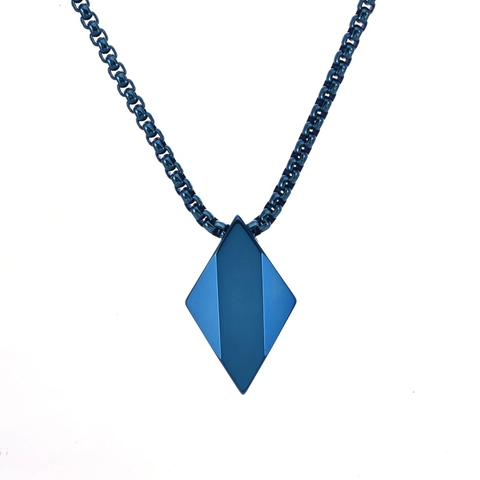 Men Tungsten Steel Geometric Rhombus Pendant Necklace Minimalist 3D Faceted Blue Silver Black Fashion Jewelry For Daily Wear