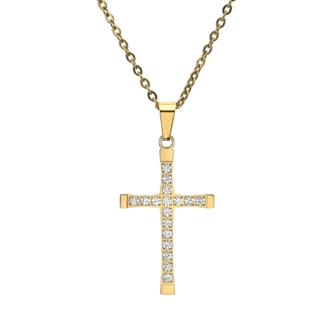 Collar con Colgante de Cruz de Acero Inoxidable con Strass para Mujer Elegante Estilo Preppy Oro Plata Negro Joyería Collar Religioso