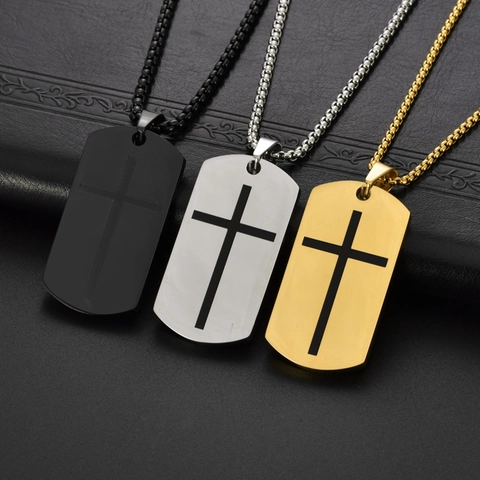 Heren Titanium Staal Kruis Hanger Ketting Minimalistisch Gepolijst Militair Tag Roestvrij Staal Schild Sieraden Cadeau