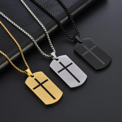 Heren Titanium Staal Kruis Hanger Ketting Minimalistisch Gepolijst Militair Tag Roestvrij Staal Schild Sieraden Cadeau