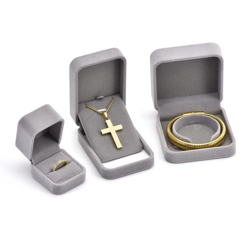Gray Velvet Jewelry Box For Ring Necklace Pendant Bracelet Velvet Flocking Wood Jewelry Storage Case Wedding Gift Packaging
