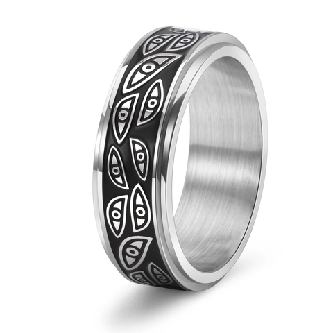 Anello Spinner Malocchio in Acciaio Inossidabile per Uomo Donna Anello a Fascia Rotante per Sollievo Ansia Gioielli Punk Gothic
