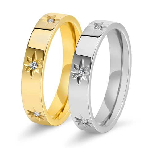 Elegante Anillo de Girasol de Acero Inoxidable para Mujer Chapado en Oro Con Bisel Strass Patrón de Estrella Joyería Moda