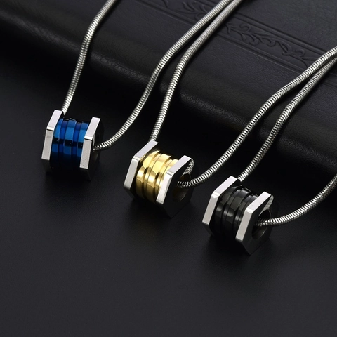 Industrielle Edelstahl Sechskantmutter Anhänger Halskette Für Herren Damen Geometrische Faux Keramik Schlangenkette Schmuck