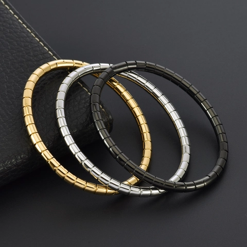 Bracelet Jonc Minimaliste Plaqué Or 18K Acier Titane Nœud de Bambou Mode Poli Style Tubogas Pour Femme Bijoux
