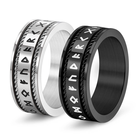 Noords Viking Runen Spinner Ring Voor Heren Titaniumstaal Antiek Zilver Goud Zwart Punk Gothic Runen Letter Ring Sieraden