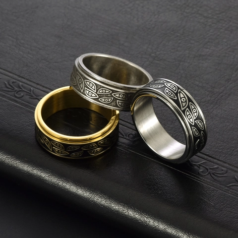 Anello Spinner Malocchio in Acciaio Inossidabile per Uomo Donna Anello a Fascia Rotante per Sollievo Ansia Gioielli Punk Gothic