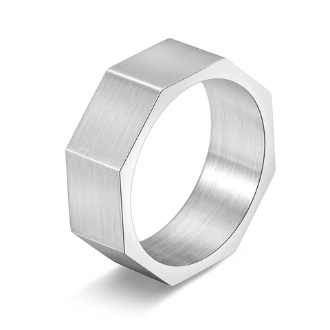 Minimalistische Titaniumstaal Achthoekige Ring Voor Heren Geborstelde Afwerking Industriële Stijl Roestvrijstalen Ring