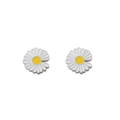 Korean Style Stainless Steel Daisy Flower Stud Earrings For Women Sweet Small White Yellow Floral Ear Jewelry