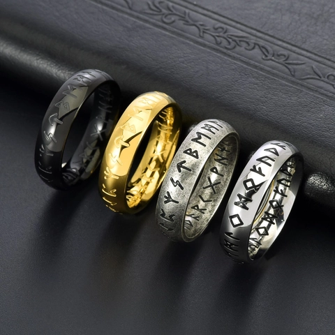 Bague en Acier Titane Rune Viking Nordique pour Hommes et Femmes Style Punk Rétro Bijoux Goth Minimalistes Accessoires de Doigt Mystérieux Cadeau