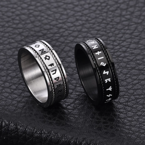 Noords Viking Runen Spinner Ring Voor Heren Titaniumstaal Antiek Zilver Goud Zwart Punk Gothic Runen Letter Ring Sieraden