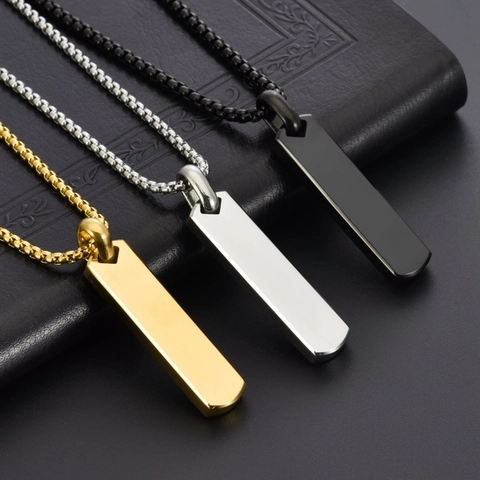 Collana con Pendente a Barra Rettangolare in Acciaio Inossidabile Minimalista Pendente a Striscia Lunga Lucida per Uomo Donna Gioielli
