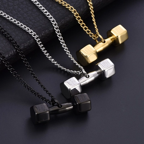 Titanstahl Hantel Anhänger Halskette Für Herren Damen Fitness Langhantel Gym Gewichtheben Sport Schmuck Graviertes Accessoire