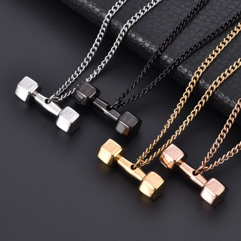 Titanstahl Hantel Anhänger Halskette Für Herren Damen Fitness Langhantel Gym Gewichtheben Sport Schmuck Graviertes Accessoire