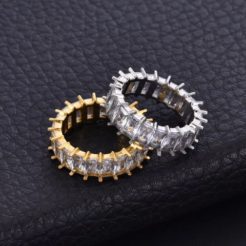 Luxus Titanstahl Zirkonia Eternity Ring Für Damen Baguette-Schliff Rechteckig Inlaid Gold Silber Plated Band Ring Schmuck
