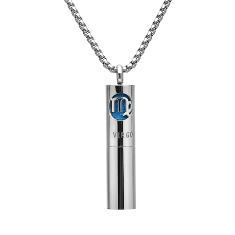 Edelstahl 12 Sternzeichen Zylindrischer Parfüm Aromatherapie Flasche Anhänger Halskette Für Herren Damen Unisex Polierter Schmuck