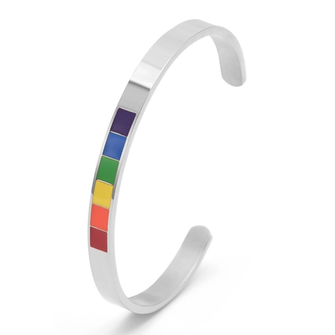 Bracciale Rigido a Forma di C in Acciaio Inossidabile Arcobaleno per Uomo Donna LGBTQ Pride Smalto Galvanizzato Lucidato Regolabile Gioielli di Moda