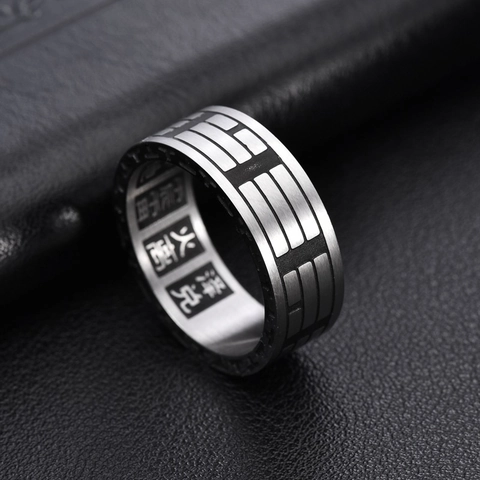 Retro Chinesischer Stil Taiji Bagua Ring Für Herren Titanium-Stahl Yin Yang Fisch Graviertes Band Ring Vintage Taoist Schmuck