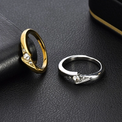 Anillo de Acero Inoxidable Con Diamantes de Imitación para Mujer Diseño de Onda Minimalista Boda Compromiso Joyería Oro Plata